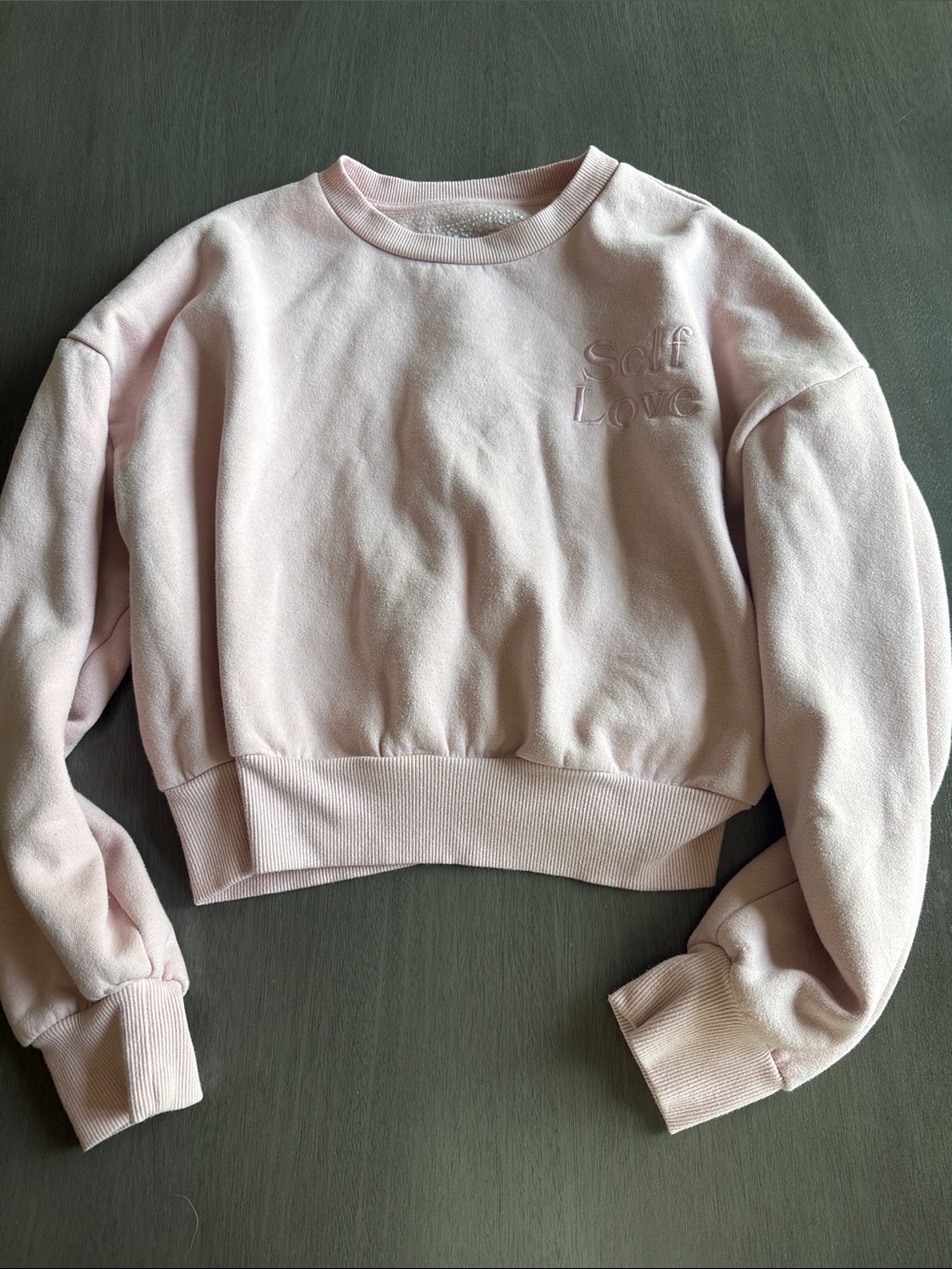 Cropped 'Self Love' Crewneck Sweatshirt - Pale Pink